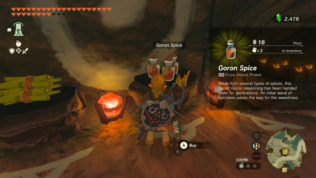 Link buys Goron Spice in Zelda TOTK.