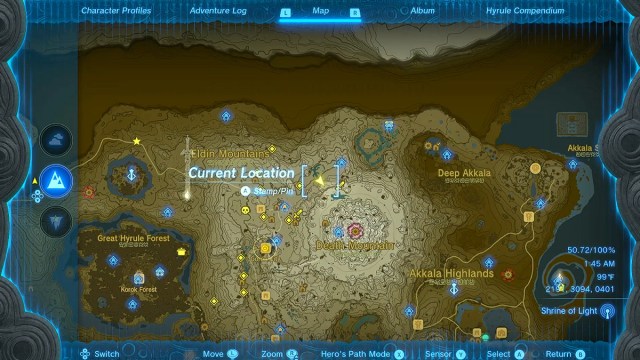 Lizard's Burrow Location in the Hidden Treasure at Lizard Lakes side quest in Zelda TOTK.