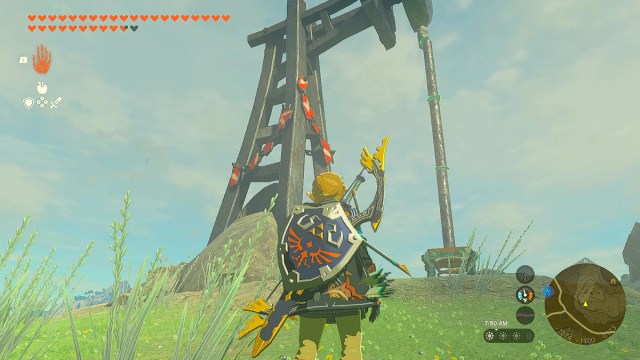 Link attempts the Test of Strength mini-game in Zelda TOTK.