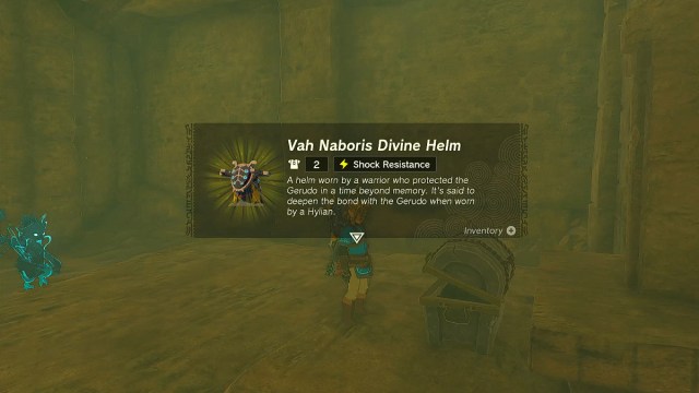 Link obtains the Vah Naboris Divine Helm in Zelda TOTK.